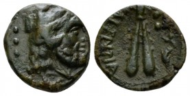 Bruttium, Hipponion (as Vibo Valentia) Quadrans circa 193-150, Æ 12.5mm., 1.76g. Head of Herakles r., wearing lion's skin; behind, three pellets. Rev....