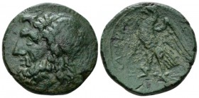 Bruttium, Locri Unit circa 281-272, Æ 25.5mm., 12.51g. Laureate head of Zeus l. Rev. Eagle standing l. on thunderbolt; in field, cornucopia. Historia ...