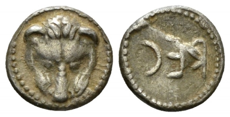 Bruttium, Rhegium Litra circa 485, AR 10mm., 0.78g. Facing lion head. Rev. REC r...
