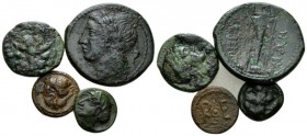 Bruttium, Rhegium Lot of four bronzes V-III cent., Æ 20mm., 12.80g. Lot of four bronzes of Rhegium (Historia Numorum Italy 2543, 2516, 2527 and 2525)....