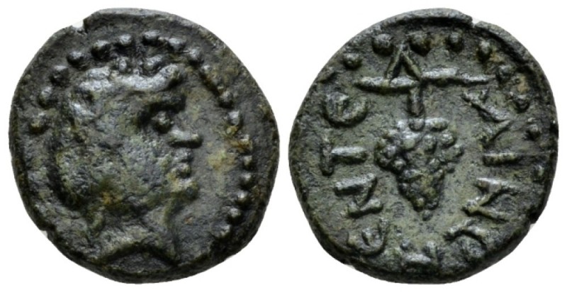 Sicily, Entella Bronze circa 36 BC, Æ 16.5mm., 4.61g. Head of Dionysos r., weari...