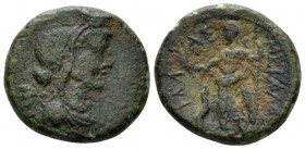 Sicily, Hybla Magna Trias circa 200, Æ 20mm., 7.02g. Veiled female bust r. Rev. Dionysus standing l., holding cantharus and sceptre. SNG Copenhagen 32...