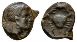 Sicily, Motya Bronze circa 400-397, Æ 11mm., 1.46g. Bearded male head r. Rev. Crab. Campana 30. Calciati 10 (Eryx).

Rare. Dark patina, Good Very Fi...