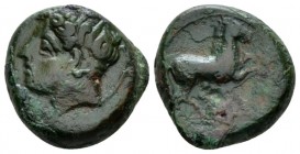 Sicily, Panormus as Ziz Bronze circa 400-350, Æ 16mm., 5.18g. Wreathed head l. Rev. Horse running r. MAA 15. Calciati 2 (Carthage). SNG Copenhagen 95....