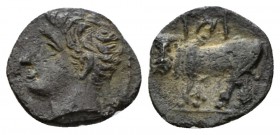 Sicily, Panormus Obol circa 254, AR 10.5mm., 0.64g. Head of youthful river god l. Rev. Forepart of bull r.; above ZIZ in Punic letters. Jenkins SNR 50...