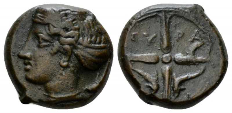 Sicily, Syracuse Hemilitron circa 405, Æ 15mm., 3.87g. Head of Arethusa l., hair...