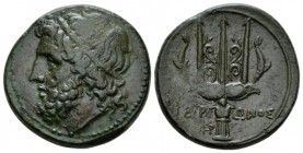 Sicily, Hieron II, 275-216 Syracuse Bronze circa 275-216, Æ 23mm., 8.13g. Diademed head of Poseidon l. Rev. Trident upright; on either side, dolphin; ...