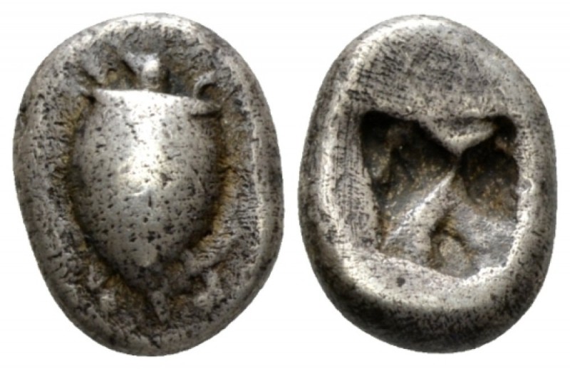 Aegina, Aegina Hemidrachm circa 525-475, AR 10.5mm., 2.78g. Sea turtle. Rev. Qua...