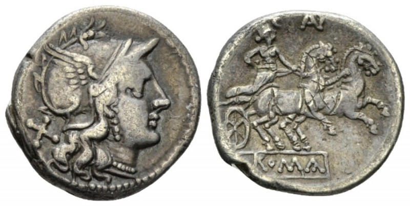 Anonymous series with AN or AV. Denarius circa 194-190, AR 19mm., 3.77g. Helmete...