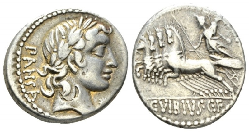 C. Vibius C.f. Pansa Denarius circa 90, AR 19.5mm., 4.00g. PANSA Laureate head o...