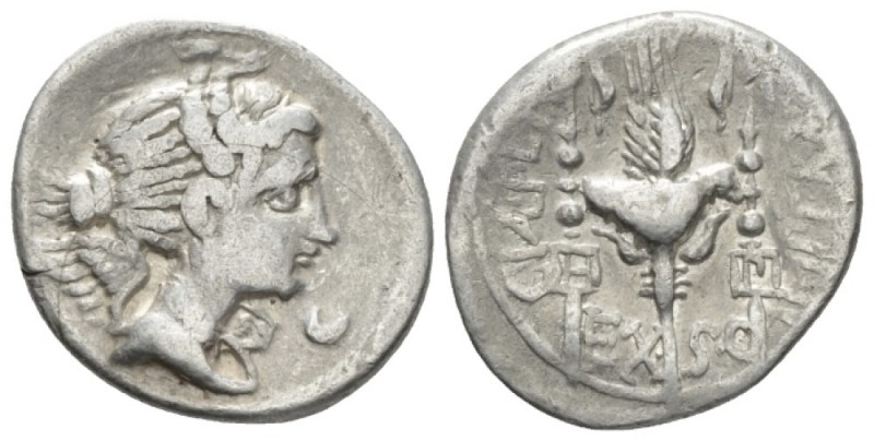 C. Valerius Flaccus. Denarius circa 82, AR 20mm., 3.79g. Draped bust of Victory ...