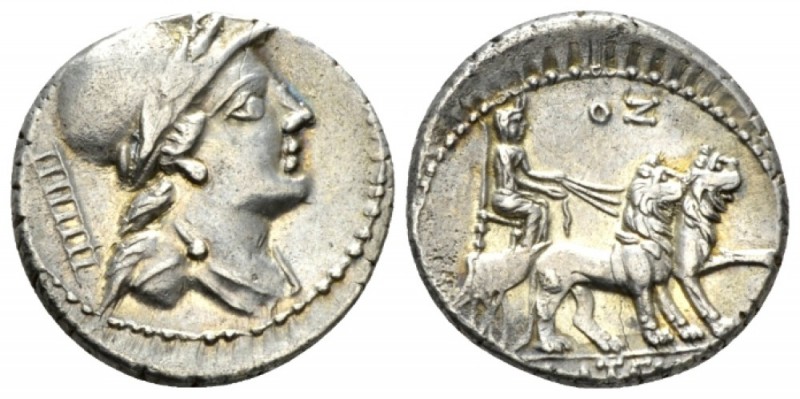 M. Volteius M.f. Denarius circa 78, AR 17.5mm., 3.73g. Draped male bust r., wear...