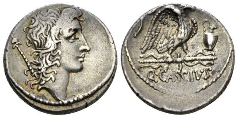 Q. Cassius Longinus. Denarius circa 55, AR 18.5mm., 3.70g. Head of Genius Populi...