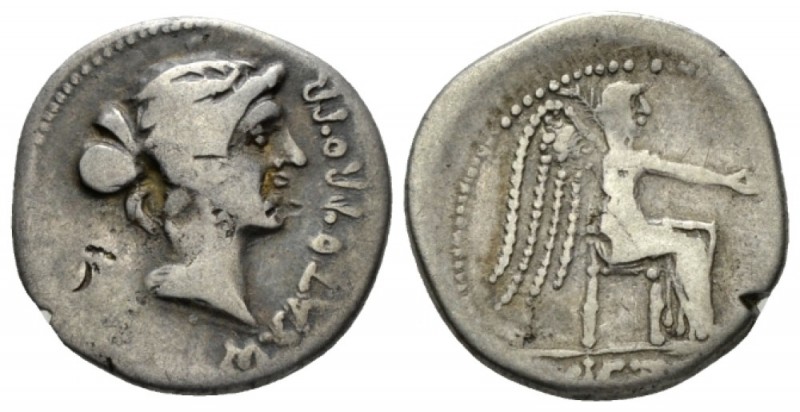 M. Porcius Cato. Denarius Africa 47-46, AR 18mm., 3.57g. M CATO PRO PR Draped fe...