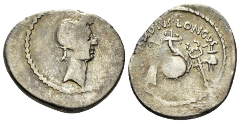 Julius Caesar and L. Mussidius Longus. Denarius circa 42, AR 20.5mm., 3.87g. Lau...