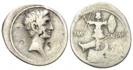 Octavian, 32 – 27 BC Denarius Brundisium and Roma ? circa 29-27 BC, AR 21mm., 3.75g. Bare head r. Rev. IMP – CAESAR Military trophy, its base crossed ...