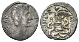 Octavian, 32 – 27 BC Quinarius Brundisium or Roma (?) circa 29-27 BC, AR 14.5mm., 1.61g. Bare head r. Rev. Victory standing l. on cista mistica, holdi...