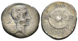 Octavian as Augustus, 27 BC – 14 AD Denarius uncertain mint (Spain ?) circa 27 BC, AR 19.5mm., 4.97g. Bare head r. Rev. CAE – SAR Legend around shield...