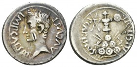 Octavian as Augustus, 27 BC – 14 AD Denarius Emerita circa 25-23, AR 19.5mm., 3.65g. Bare head l. Rev. Trophy erected on arms. C 402. RIC 4b.

Old c...