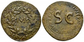 Octavian as Augustus, 27 BC – 14 AD Sestertius circa 18 BC, Æ 35.5mm., 20.48g. Oak wreath flanked by two laurel branches. Rev. Legend around large SC....