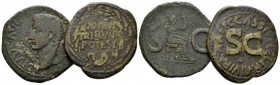 Octavian as Augustus, 27 BC – 14 AD Lot of two Dupondii circa 16 BC, Æ 27mm., 20.84g. Lot of two Dupondii: RIC 375. C 408. and Divus Augustus RIC Tibe...