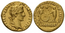 Octavian as Augustus, 27 BC – 14 AD Aureus circa 2BC - 4 AD, AV 19.5mm., 7.82g. CAESAR AVGVSTVS – DIVI F PATER PATRIAE Laureate head r. Rev. AVGVSTI F...
