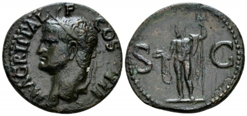 In the name of Agrippa As after 37, Æ 30mm., 11.01g. M AGRIPPA L – F COS III Hea...