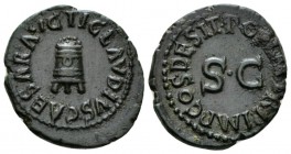 Claudius, 41-54 Quadrans circa 41, Æ 19mm., 3.12g. TI CLAVDIVS CAESAR AVG Three-legged modius. Legend around SC. C. 70. RIC 84.

Dark patina and Ext...
