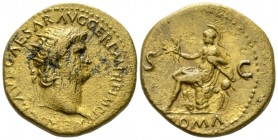 Nero, 54-68 Dupondius circa 65, Æ 28mm., 14.49g. NERO CLAVD CAESAR AVG GERM P M TR P IMP P P Radiate head r. Rev. S – C Roma in military attire, seate...