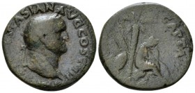 Vespasian, 69-79 As circa 71, Æ 27mm., 8.90g. Laureate head r. Rev. IVDEA CAPTA Palm tree; to r., Judaea seated r. on cuirass, head resting on hand, s...