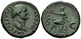 Vespasian, 69-79 Dupondius circa 71, Æ 28.5mm., 13.74g. IMP CAES VESPASIAN AVG COS III Radiate head r. Rev. ROMA Roma seated l., holding wreath and pa...