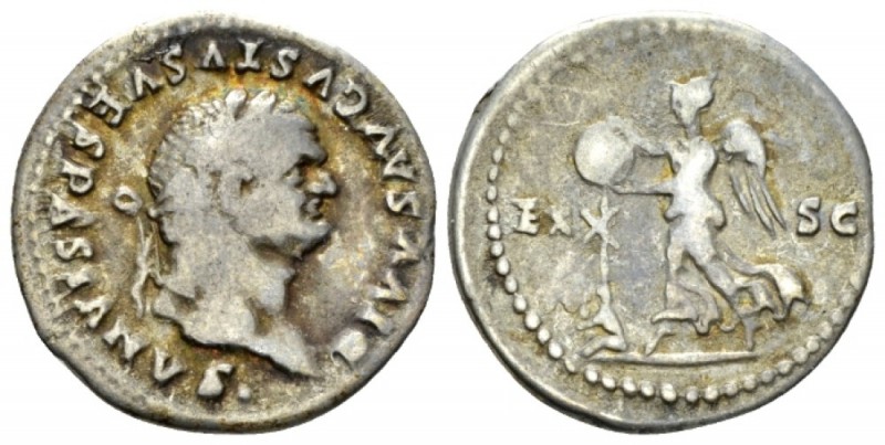 Divus Vespasian Denarius circa 80-81, AR 20mm., 3.15g. Laureate head r. Rev. Vic...