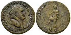 Titus, 79-81 Dupondius circa 80-81, Æ 28.5mm., 11.44g. Radiate head r. Rev. Roma seated l. on cuirass, holding crown. RIC 503. C 189. BMC 314.

Roug...