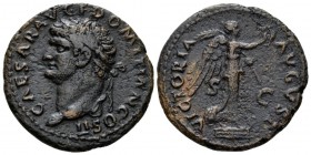 Domitian Caesar, 69-81 As circa 73-74, Æ 27mm., 10.08g. Laureate head l. Rev. Victory standing r. on prow, holding wreath and palm. RIC Vespasian 677....