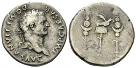 Domitian, 81-96 Cistophorus Ephesus mint or Rome for circulation in Asia. circa 82, AR 26.5mm., 10.49g. Laureate head r. Rev. Aquila between two signa...