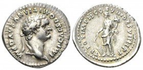 Domitian, 81-96 Denarius circa 82, AR 20.5mm., 3.39g. IMP CAESAR DOMITIANVS AVG P M Laureate head r. Rev. TR POT IMP II COS VIII DES VIIII P P Fortuna...