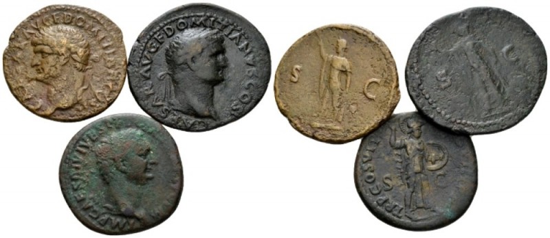Domitian, 81-96 Lot of three Asses circa 73-81, Æ 30mm., 29.59g. Lot of 3 Asses....
