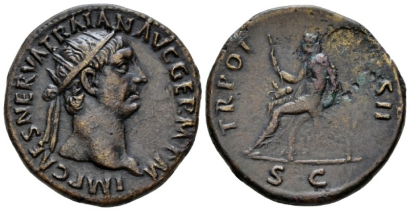 Trajan, 98-117 Dupondius circa 101-102, Æ 28mm., 11.77g. IMP CAES NERVA TRAIAN A...