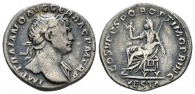 Trajan, 98-117 Denarius circa 111, AR 19mm., 3.17g. IMP TRAIANO AVG GER DAC P M TR P Laureate r., with drapery on left shoulder. Rev. COS V P P S P Q ...