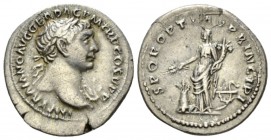 Trajan, 98-117 Denarius circa 107-111, AR 19.5mm., 3.28g. Laureate bust r., slight drapery on far shoulder. Rev. Annona standing l., holding grain ear...