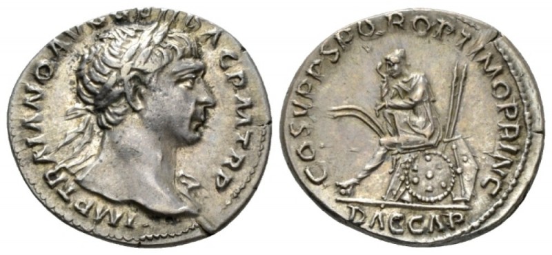 Trajan, 98-117 Denarius circa 108-109, AR 19.5mm., 3.42g. Laureate bust r., with...
