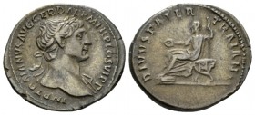 Trajan, 98-117 Denarius circa 112-113, Æ 20.5mm., 2.82g. IMP TRAIANVS AVG GER DAC P M TR P COS VI P P Laureate bust r., drapery on l. shoulder. Rev. D...