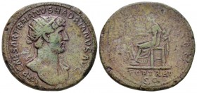 Hadrian, 117-138 Dupondius circa 118, Æ 29.5mm., 13.45g. IMP CAESAR TRAIANVS HADRIANVS AVG Radiate bust r., with drapery on l. shoulder. Rev. PONT MAX...