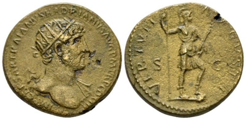 Hadrian, 117-138 Dupondius circa 119-121, Æ 27.5mm., 13.23g. Radiate head r. Rev...