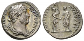 Hadrian, 117-138 Denarius circa 134-138, AR 17mm., 3.58g. HADRIANVS AVG COS III P P Laureate and draped bust r. Rev. ADVENTVS AVG Roma standing l., ho...