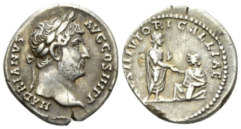 Hadrian, 117-138 Denarius circa 134-138, AR 18mm., 2.98g. Laureate head r.RESTIT...