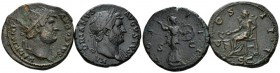 Hadrian, 117-138 As and Dupondius circa 124-128, Æ 27.5mm., 24.15g. Laureate bust r., slight drapery. Rev. Minerva advancing r., holding javelin and s...