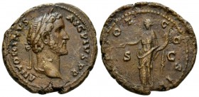Antoninus Pius, 138-161 As circa 139, Æ 28.5mm., 12.58g. Laureate head r. Rev. Pax standing l., holding branch and cornucopia. RIC 567. C 857.

Attr...