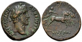 Antoninus Pius, 138-161 As circa 145-161, Æ 27.5mm., 11.99g. Laureate head r. Rev. Victory in quadriga galloping r. RIC 836. C 1078.

Dark brown ton...