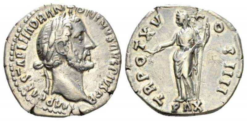Antoninus Pius, 138-161 Denarius circa 151-152, AR 18mm., 2.97g. Laureate head r...